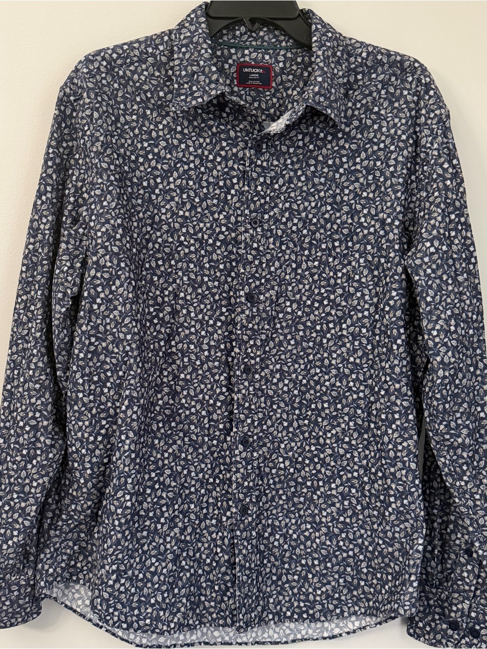 UNTUCKit Regular Fit Floral Shirt Lg Navy Cotton Button Down Untucked Style